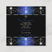絶妙ブラックブルー華美オーナメントモノグラム スクエア名刺 (裏面)