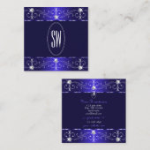 絶妙ブルー王室のオーナメントモノグラ華美ム スクエア名刺 (正面/裏面)