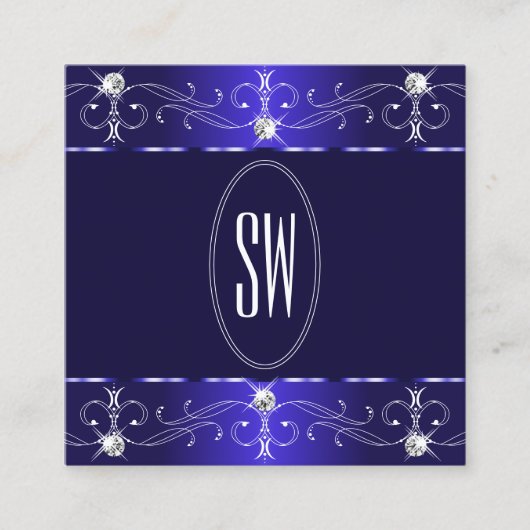 絶妙ブルー王室のオーナメントモノグラ華美ム スクエア名刺 (正面)