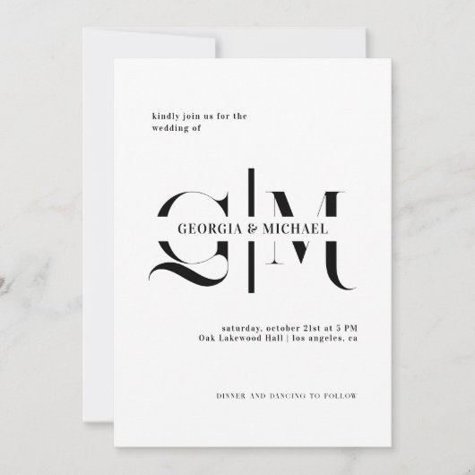 絶妙モノグラムミニマリスト結婚ホワイト 招待状 (正面)