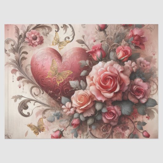 絶妙ロマンチックなピンクのフローラティッシュペーパーシート 薄葉紙 (正面)