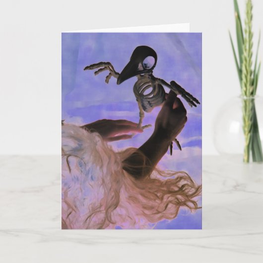 「絶対に」手、髪不気味、偽の鳥のスケルトン カード (正面)