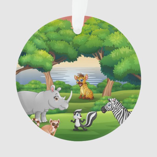 絶景の中で楽しめるジャングル動物 オーナメント (正面)