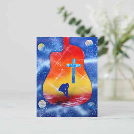 絶望スプレ絵を描ー、ギター、クロス ポストカード (スタンド正面)