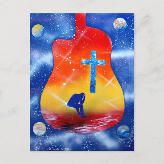 絶望スプレ絵を描ー、ギター、クロス ポストカード (正面)