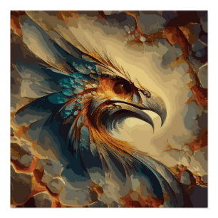 絶滅した鳥の頭 – 抽象芸術のアートワーク ポスター