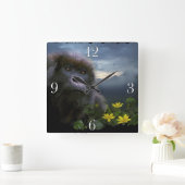 絶滅の危機に瀕したマウンテンゴリラ&火山性熱帯雨林 スクエア壁時計 (ホーム)