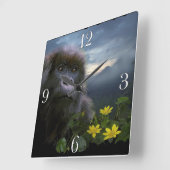 絶滅の危機に瀕したマウンテンゴリラ&火山性熱帯雨林 スクエア壁時計 (傾斜)