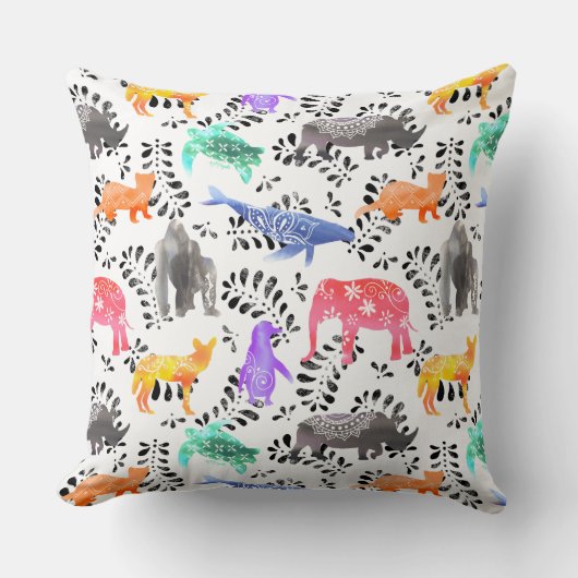 絶滅危惧動物の水彩模様 クッション (正面)