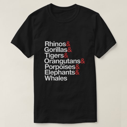 絶滅危惧動物種認識度 Tシャツ (デザイン正面)