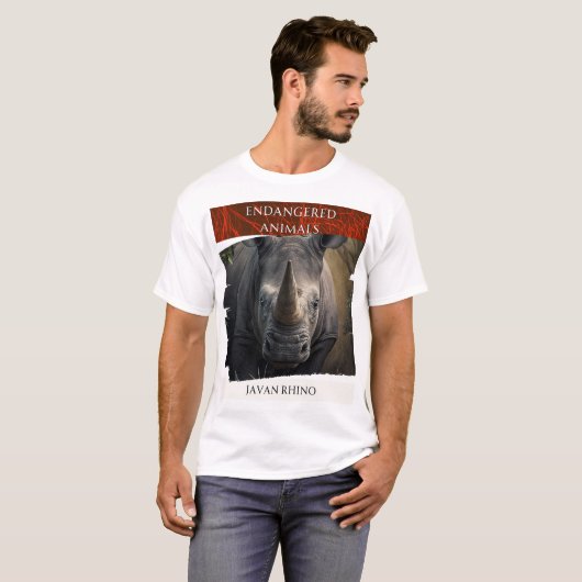絶滅危惧動物 – Javan Rhino Tシャツ (正面フル)