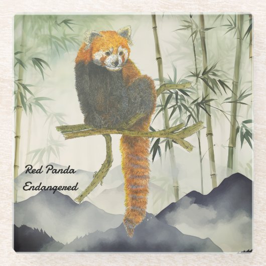 絶滅危惧可愛色彩の鮮やか手赤パンダ ガラスコースター (正面)