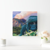 絶滅危惧山ゴリラ&アフリカ火山 スクエア壁時計 (ホーム)