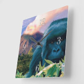 絶滅危惧山ゴリラ&アフリカ火山 スクエア壁時計 (傾斜)