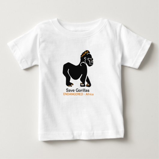 絶滅危惧種の救動物のグラフィックであるApe -GORILLAS ベビーTシャツ (正面)