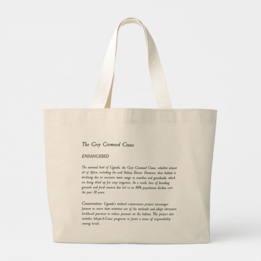 絶滅危惧種エレガント灰色の冠を持つ鶴 ラージトートバッグ (裏面)