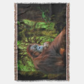 絶滅危惧種オランウタン&レインフォレスト霊長類芸術 スローブランケット (正面縦)