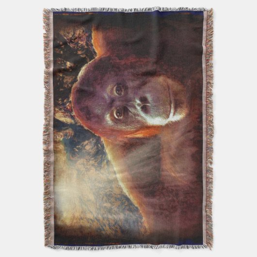 絶滅危惧種オランウータン&レインフォレスト霊長類アート2 スローブランケット (正面縦)