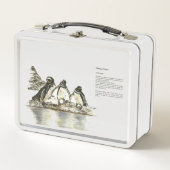 絶滅危惧種ガラパゴスペンギン水彩画 メタルランチボックス (正面)