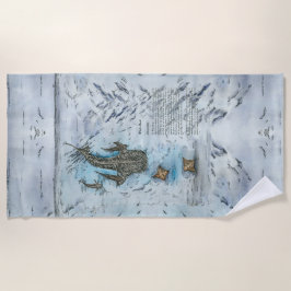 絶滅危惧種ジンベイザメの水彩画 ビーチタオル