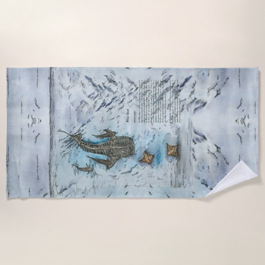 絶滅危惧種ジンベイザメの水彩画 ビーチタオル (正面)