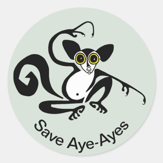 絶滅危惧種救動物 – AYE-AYES - Primate - lemur ラウンドシール (正面)