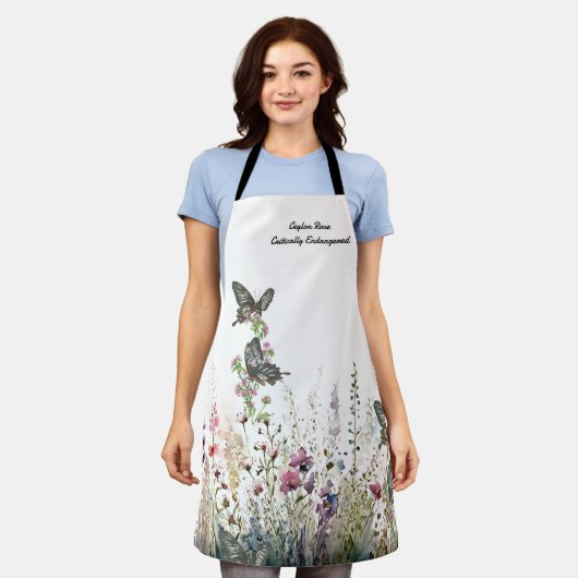 絶滅危惧種色彩の鮮やかセイロンバラ エプロン (着用した状態)