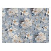 絹に柔らかい青、白、金ゴールドの花 テーブルクロス (正面(横))