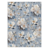 絹に柔らかい青、白、金ゴールドの花 テーブルクロス (正面)