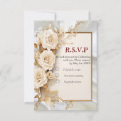 絹に白い花と真珠を付けたお祝い 出欠カード (正面)