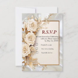 絹に白い花と真珠を付けたお祝い 出欠カード