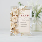 絹に白い花と真珠を付けたお祝い 出欠カード (スタンド正面)