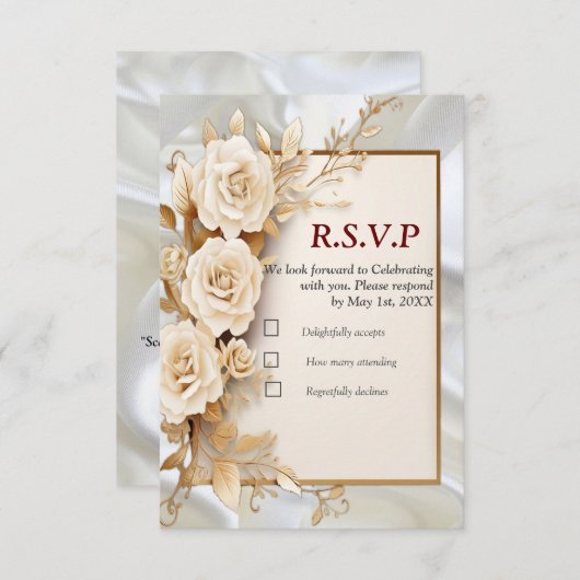 絹に白い花と真珠を付けたお祝い 出欠カード (正面/裏面)