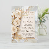 絹に白い花と真珠を付けたお祝い 招待状 (スタンド正面)