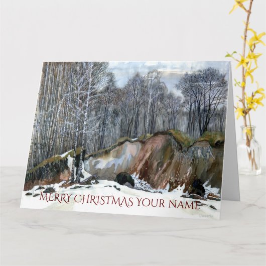 絹に絵画は雪の渓谷の水色 カード (黄色い花)