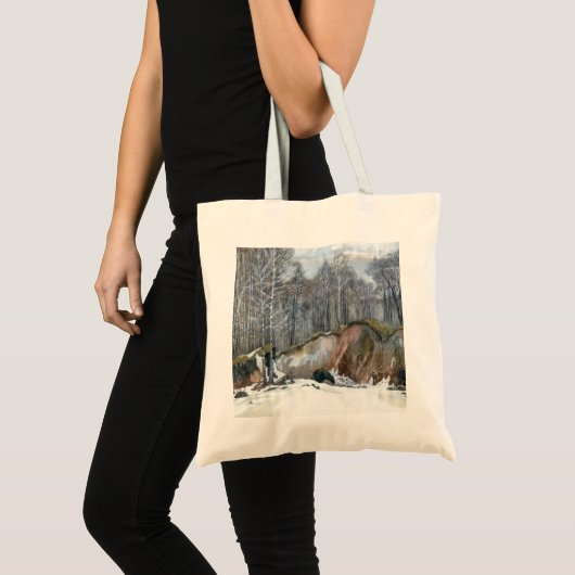 絹に絵画は雪の渓谷の水色 トートバッグ (正面(商品))