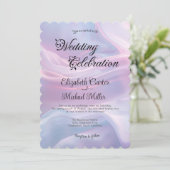 絹のささやき: 夢のようなパステルウェーブ ピンク ブルー 招待状 (スタンド正面)