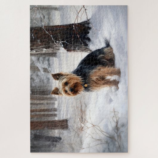 絹のようなテリアが雪のクリスマスを許した ジグソーパズル (縦)