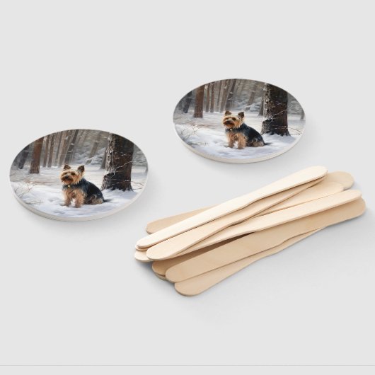 絹のようなテリアが雪のクリスマスを許した ハンドファン (組立なし)