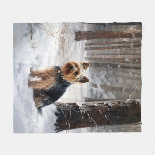 絹のようなテリアが雪のクリスマスを許した フリースブランケット (正面(横))