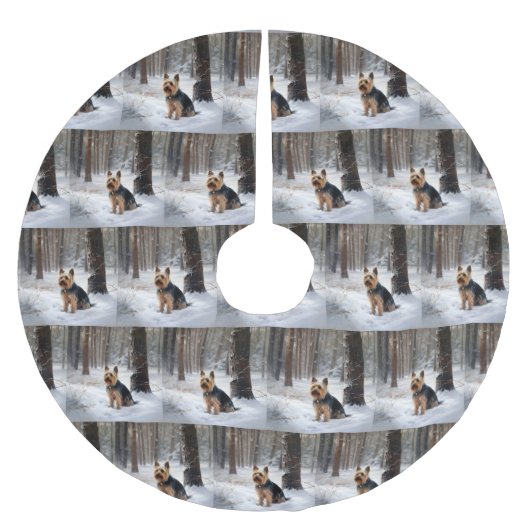 絹のようなテリアが雪のクリスマスを許した ブラッシュドポリエステルツリースカート (正面)