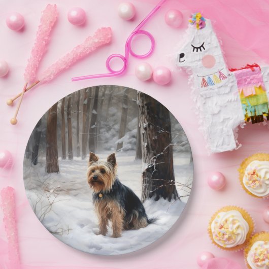 絹のようなテリアが雪のクリスマスを許した ペーパープレート (パーティー)