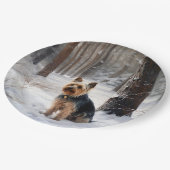 絹のようなテリアが雪のクリスマスを許した ペーパープレート (アングル)