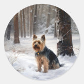 絹のようなテリアが雪のクリスマスを許した ラウンドシール (正面)