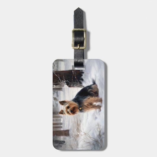 絹のようなテリアが雪のクリスマスを許した ラゲッジタグ (正面縦)