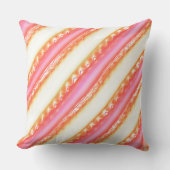絹のようなピンクストライプからベージュの幅広いにレースのような クッション (正面)