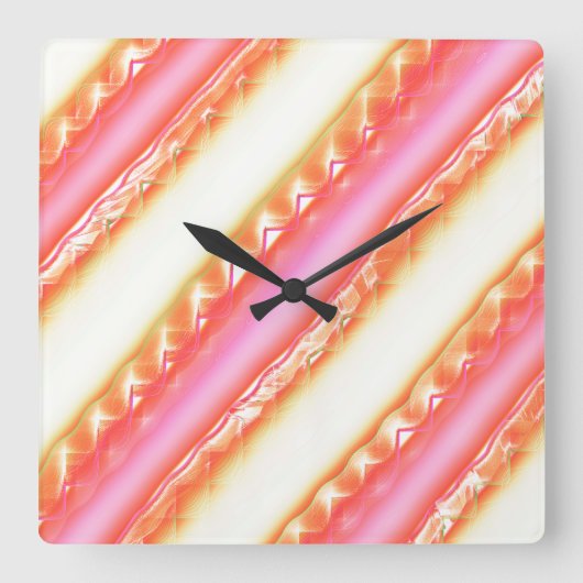 絹のようなピンクストライプからベージュの幅広いにレースのような スクエア壁時計 (正面)