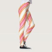 絹のようなピンクストライプからベージュの幅広いにレースのような レギンス (右)