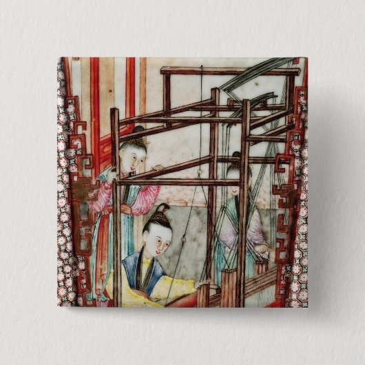 絹の編むことを描写するつぼからの詳細 缶バッジ (正面)