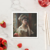 絹の花のドレスを着た豪華な女性。 スタンダードカクテルナプキン (インサイチュ)
